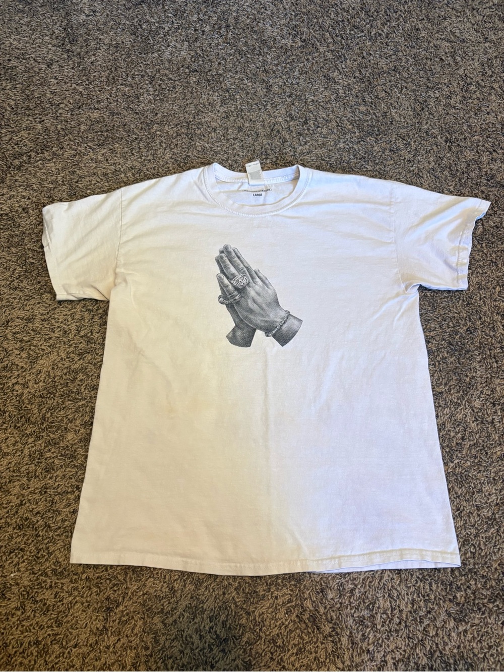 Men's White Short-Sleeve Tee with Prayer Hands Graphic
